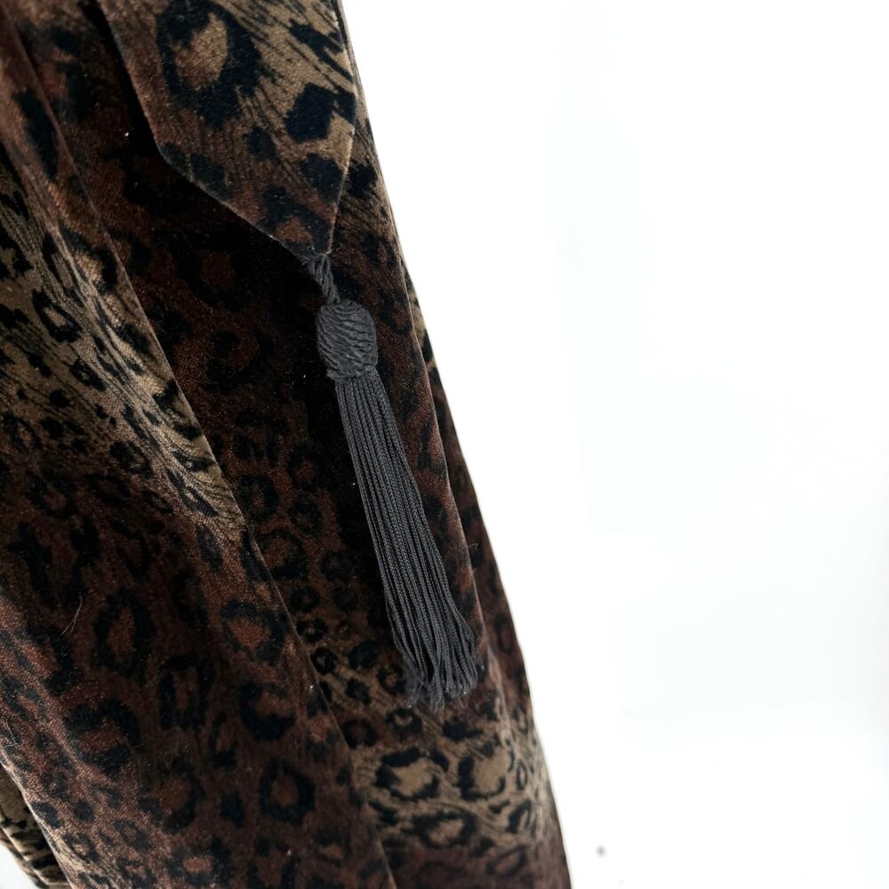 Vintage 90s Diamond Tea Brown Velvet Leopard Print Robe Duster - Picture 3 of 8